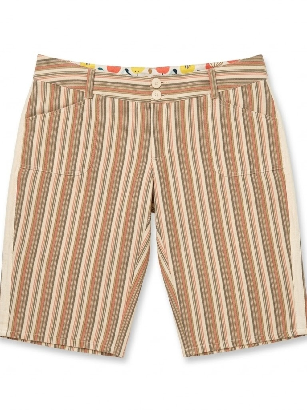 BILLABONG Striped Cotton Blend Women's Sz 11 Bermuda Shorts Beige/Tan Retro Boho